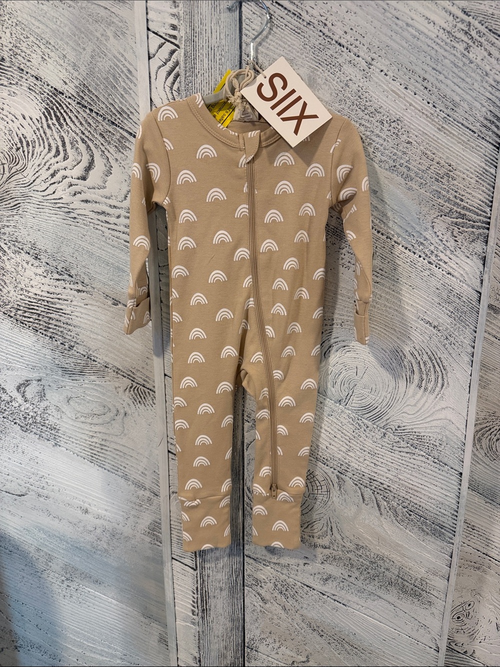 Siix Beige Rainbow Print Kids Footed One-Piece 6-12 Months